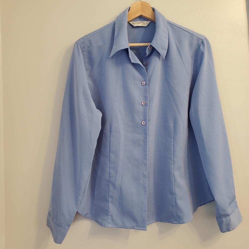 Essentials By Koret Large Vintage Long Sleeve blouse Blue Button Collar Shirt